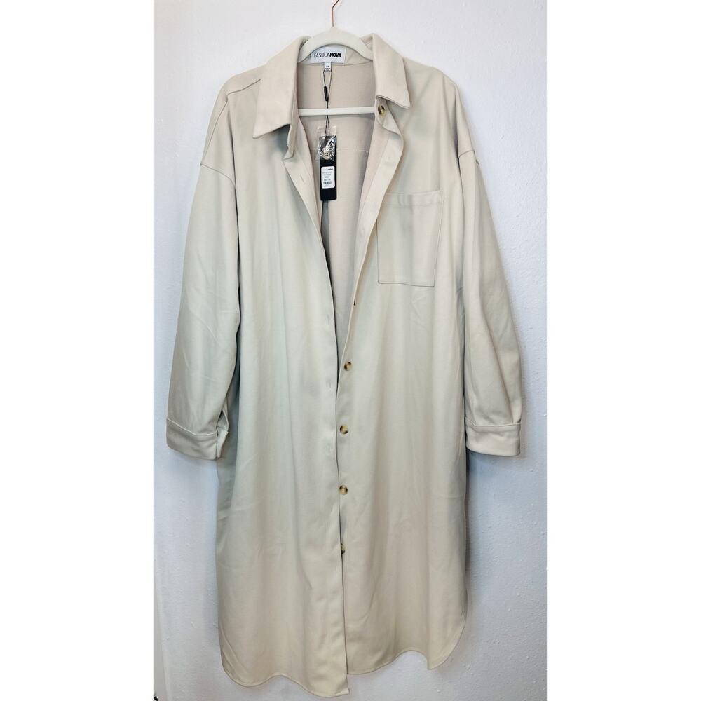 NWT Fashion Nova Keeping It Simple Long Shacket Size 2X In Beige
